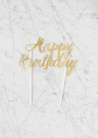 Happy Birthday Cake Topper, Black Glitter Cardstock, Free Shipping from NYC